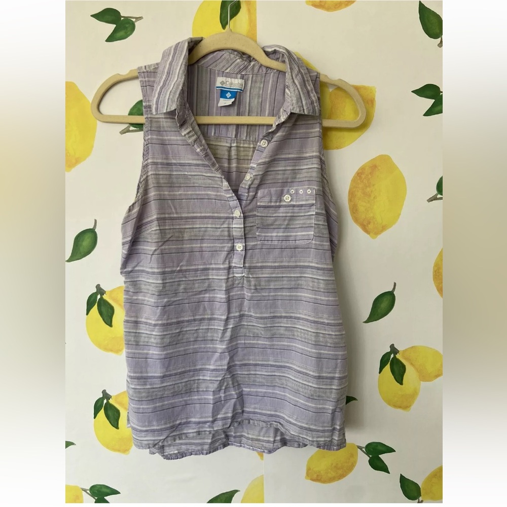 Columbia PFG Sleeveless Collared Button Up Lightweight Striped Top Size M